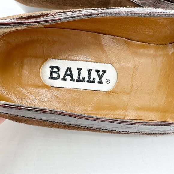Bally Vintage Brown Suede Leather‎ Heels Trimmed In Croc Embossed Patent Leather - Picture 5 of 8